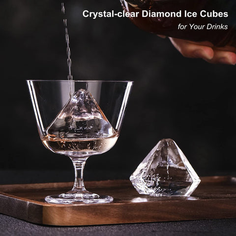 Helpcook Clear Diamond Ice Cube Maker Mold,Crystal Clear Diamond-Shaped Ice  Maker,Clear Ice Cube Mold -Makes 2 Clear Ice Diamonds for Whiskey and